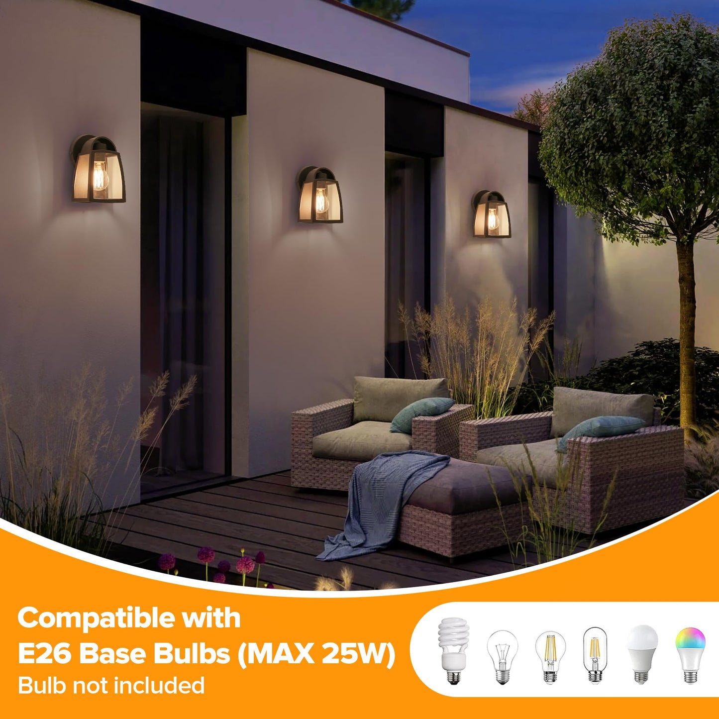 Lutec Outdoor Wall Light Fixtures  Exterior Waterproof Wall Lantern With Clear Glass Shade  Aluminum Modern Matte Black Porch Sconce Outdoor Lighting For Garage Entryway Yard