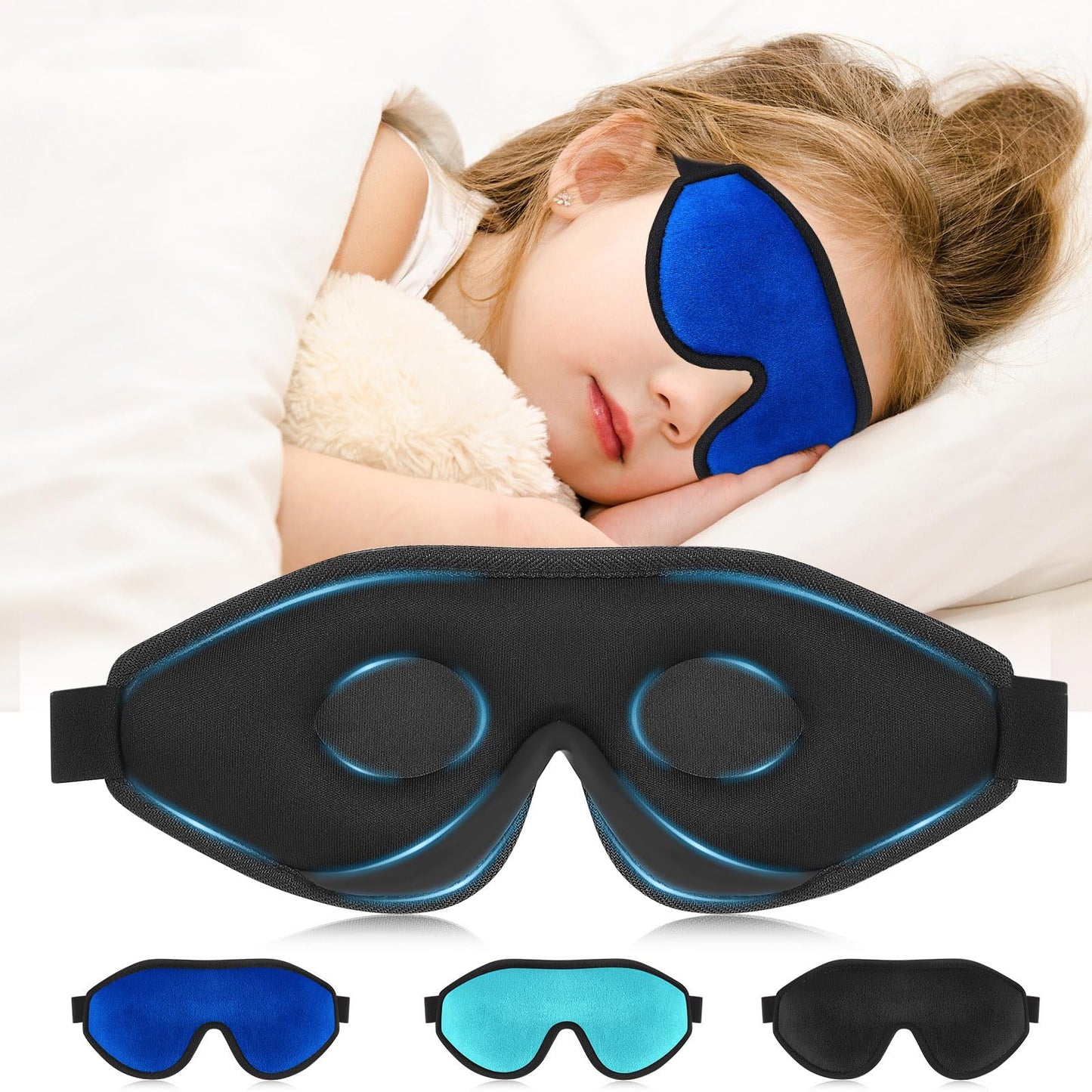 Coume Sleep Mask for Kids 3D Sleeping Blindfold Memory Foam Contoured Eye Mask with Blocking Light with Adjustable Strap(Dark Blue)