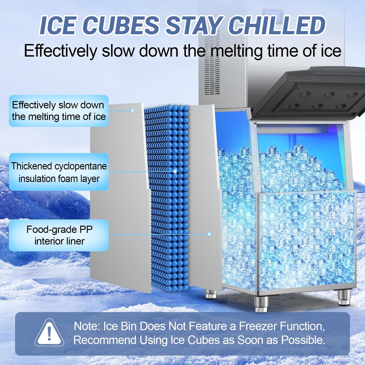 Ice Maker Commercial Ice Machine Large Capacity Stainless Steel 450 Lbs/24H Industrial Ice Machine, 350 Lbs Storage Commercial Ice Machines Free Standing, Cubes Ice Makers Commercial