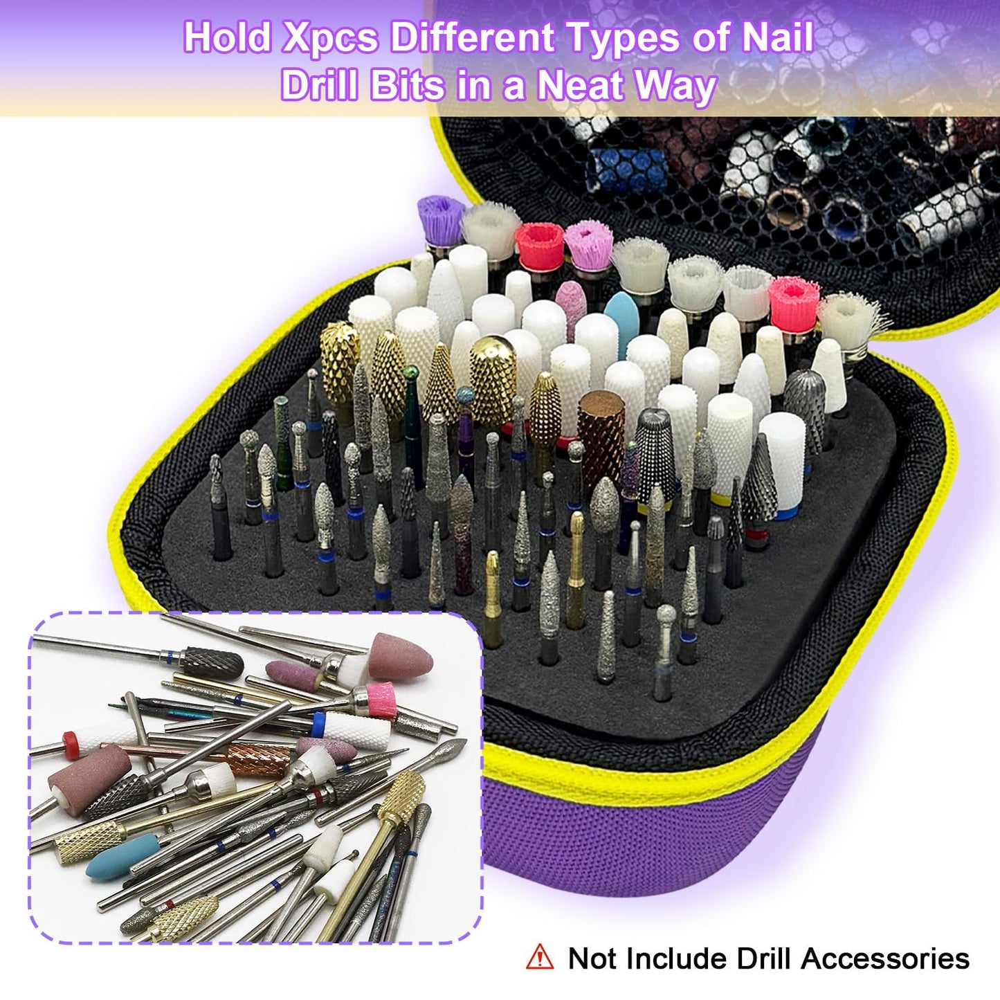 81 Holes Nail Drill Bit Holder, Nail Bits Display Container, Dustproof Portable Organizer Storage Bag, Efile Nail Bits Professio