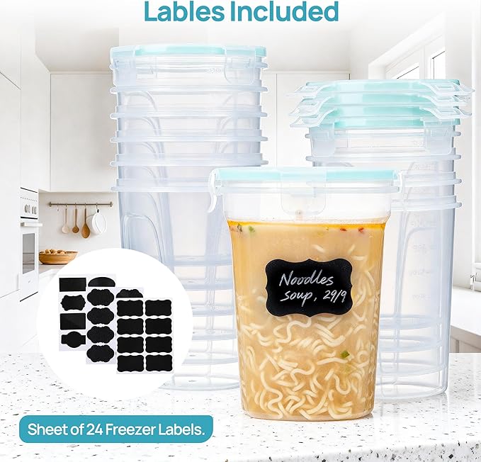 Vtopmart 12 Pack 32oz Deli Containers with Airtight Lids, Soup Containers for Take-out, Plastic Food Storage Containers for Meal Prep, Salad, Fruit, Lunch, Microwave/Dishwasher/Freezer Safe