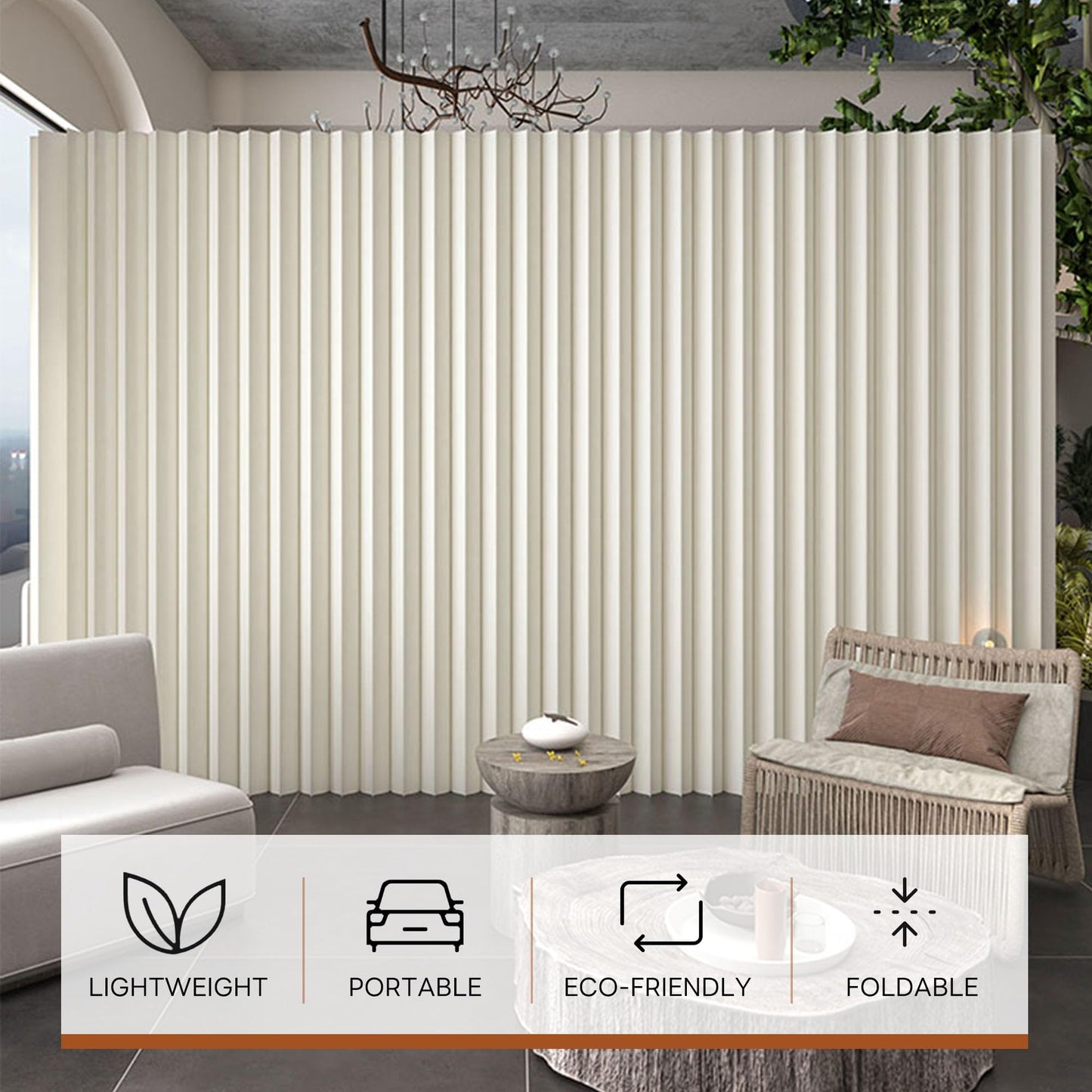 Paper Room Divider, Folding Privacy Screen Lightweight Stretchable Accordion Room Divider Wall, Portable Paper Wall Divide for Home, Office, Clothing Shop (White, L：118in x W: 17in x H：71in)
