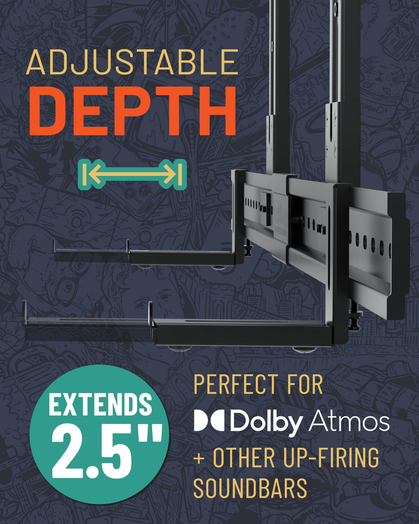 Echogear Xl Soundbar Mount For Speakers Up To 20Lbs - Attaches To Tvs Up To 86    Or Wood Studs 16-24   - Universal Design & 2.6