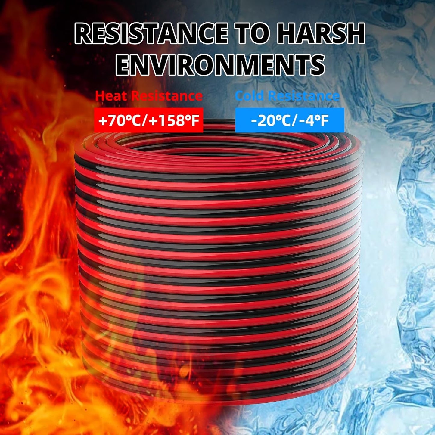 NAOEVO 10 Gauge Wire 300FT, 2 Conductors Electrical Wire Red Black Cable, Flexible/Low Voltage/PVC 10 AWG Copper Clad Aluminum Extension Cord for Speaker, LED Strips, Automotive 12V/24V DC