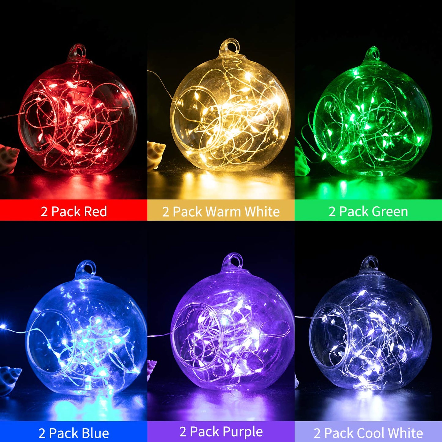 Brightown LED Fairy Lights, 12 Pack, Battery Operated, Waterproof, Silver Wire, 7 Feet, Blue & White
