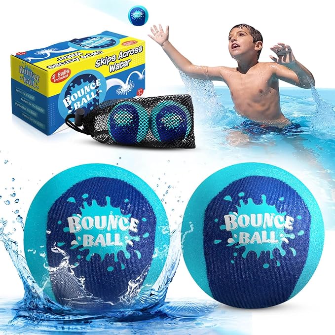 Bambilo Water Skipping Ball | 2-Pack Bounce Balls | Water Bouncing Beach Balls & Grip Ball | Pool Toys for Kids Age 5-8-12...