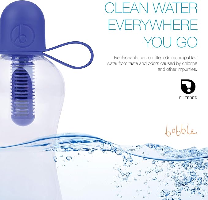 Bobble Classic Water Bottle, Filtered Water, BPA-Free Reusable Bottle, Soft Touch Carry Cap with Replaceable Carbon Filter for Sustainable Water and Hydration 34 oz (Black)