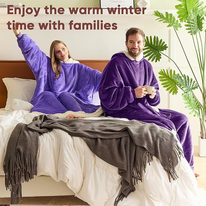 yescool Wearable Blanket Hoodie, Flannel Sherpa Fleece Blanket Sweatshirt for Adults Women Men,One Size Fits All