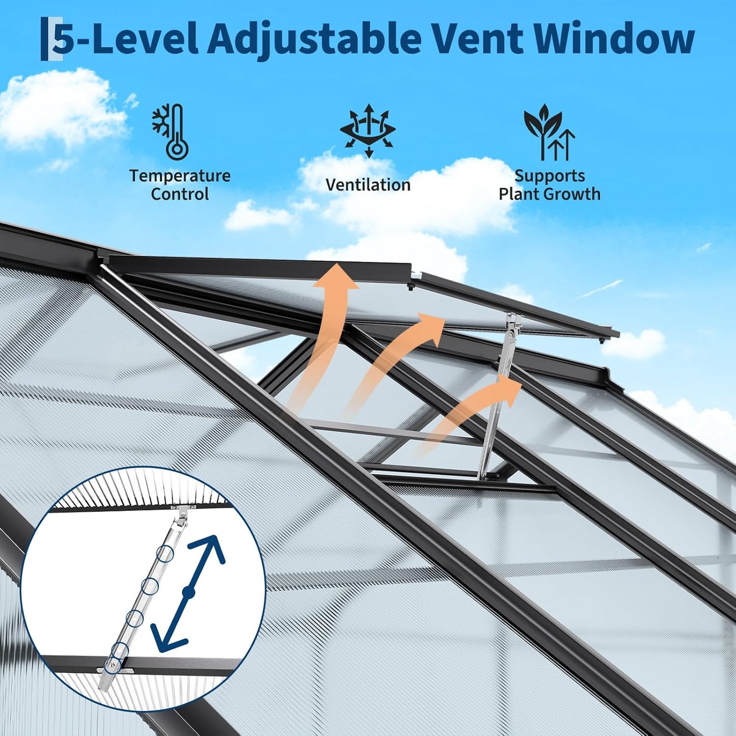 8x14 FT Polycarbonate Greenhouse,Large Walk-in SturdyOutdoor Aluminum Frame Greenhouse with Roof Vent, Lockable Push Door,for Garden, Backyard, Patio & Lawn(Black)