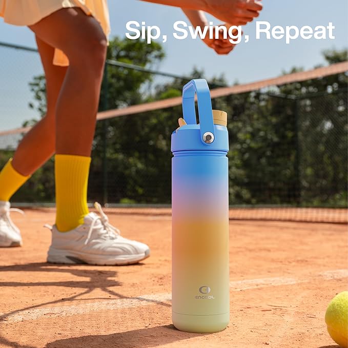 ENCOOL Insulated Water Bottle with Straw Stainless Steel Water Bottle, Leak-Proof, BPA-Free, Double Wall Vacuum Keeps Cold for 24 Hours for Sports, Travel, School (18 oz, Sunny Breeze)
