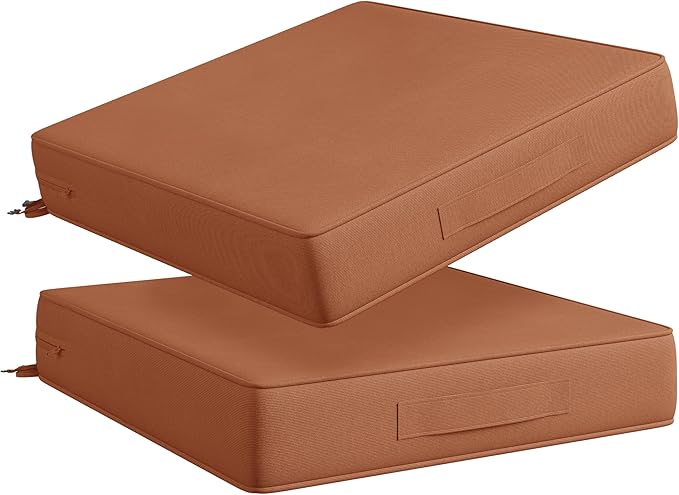 Codi Outdoor Seat Cushions for Patio Furniture 22x22 Inch, Waterproof Chair Cushion with Handles & Adjustable Straps, Fade Resistant - Set of 2, Spice