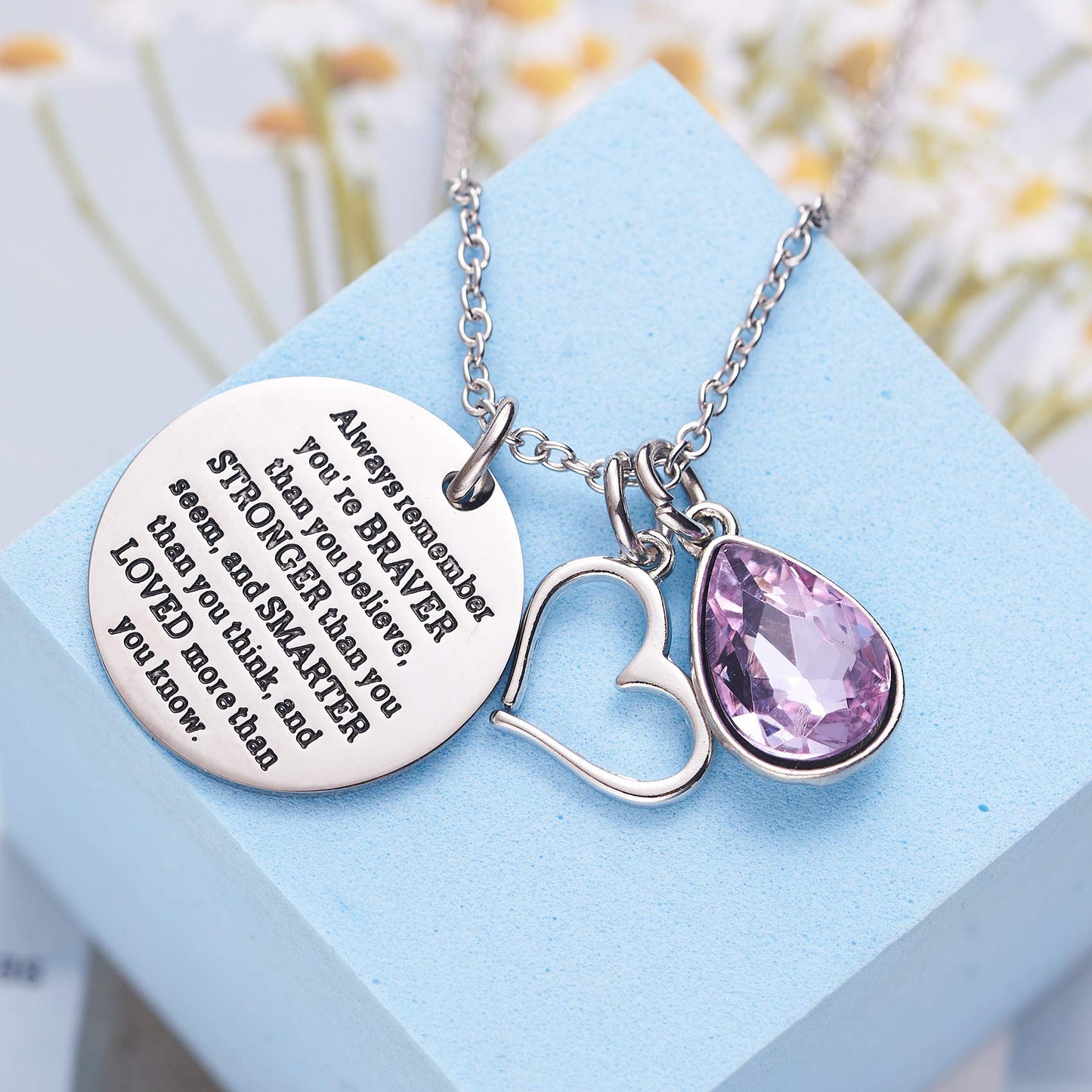 LParkin You are Braver Than You Believe Awareness Necklace Birthstone Graduation Gift Best Friend Encouragement Gifts