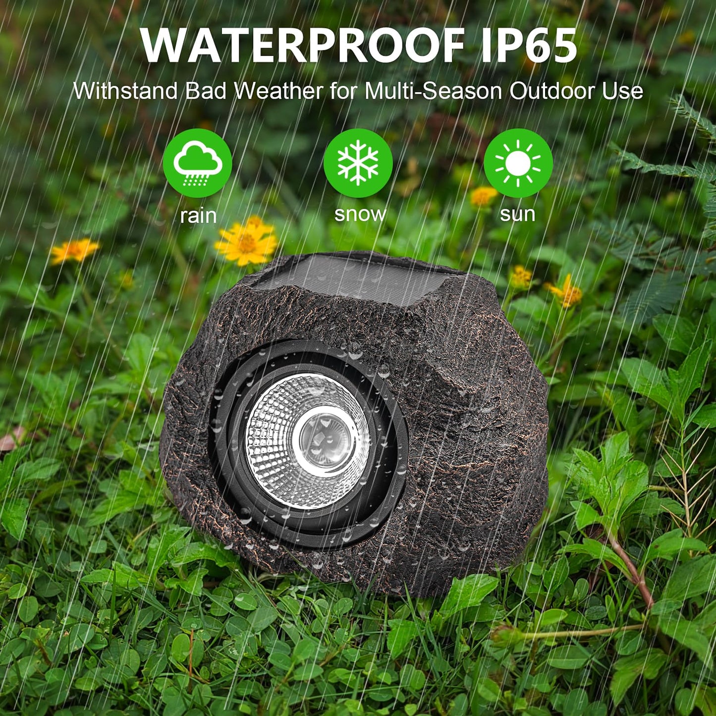 Candieslife Solar Garden Rock Lights - IP65 Waterproof LED Spotlight, 2 Pack, Bronze, Resin for Pathway and Yard
