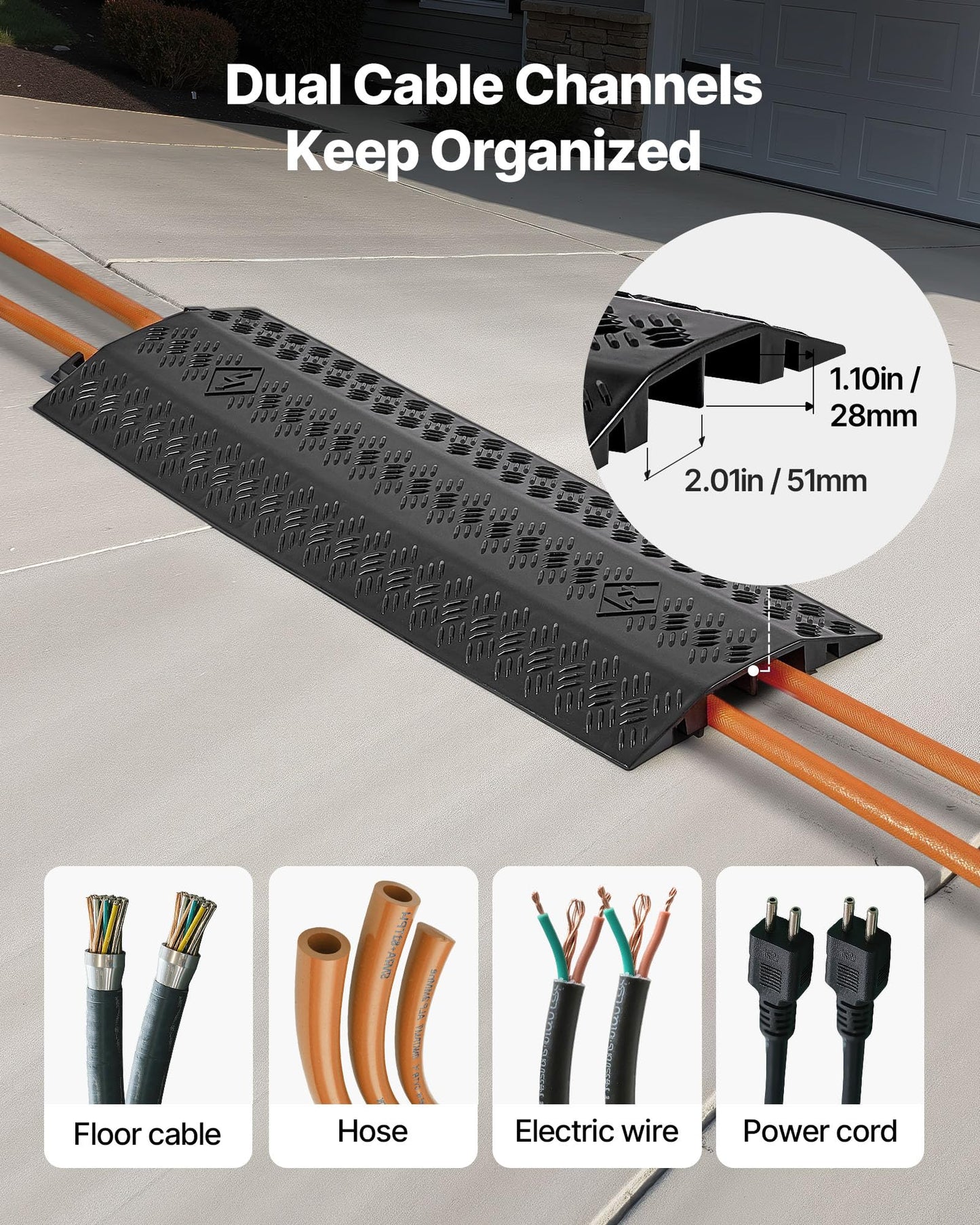 Vevor 3 Pack Drop Over Cable Cover, 2 Channel Heavy Duty Cable Hose Protector Ramp, 38.3 Floor Cord Cover, 17,500 Lbs/Axle Loa
