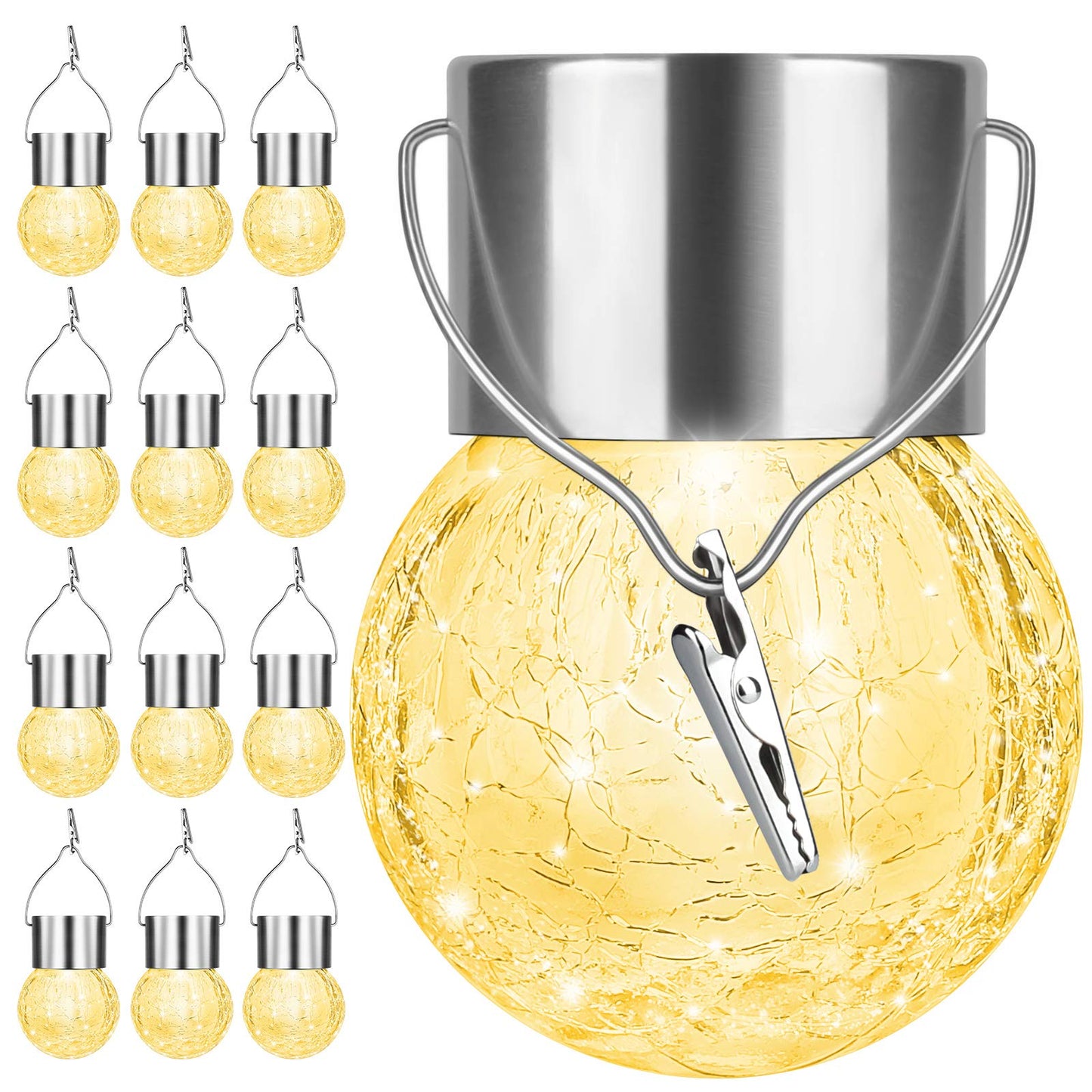 Bosceos 12-Pack Hanging Solar Lights - Waterproof  ed Glass Led Globes, Warm White For Garden Patio Christmas Decoration