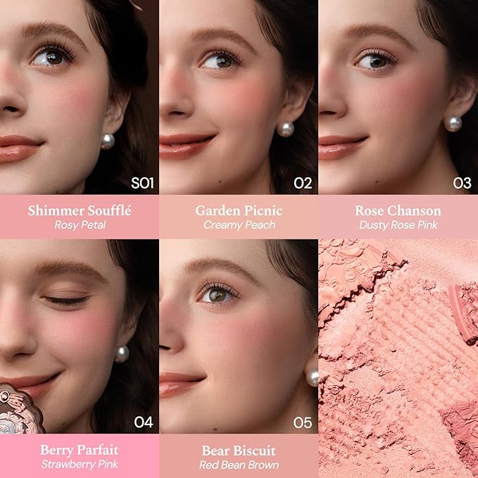 Flower Knows The Sweetie Bear Collection Silk Satin Blush,Seamless Soft Blendable Pressed Powder Pink Blush,Highly Pigmented & Long Lasting Natural Finish,0.18 Oz(05 Bear Biscuit)