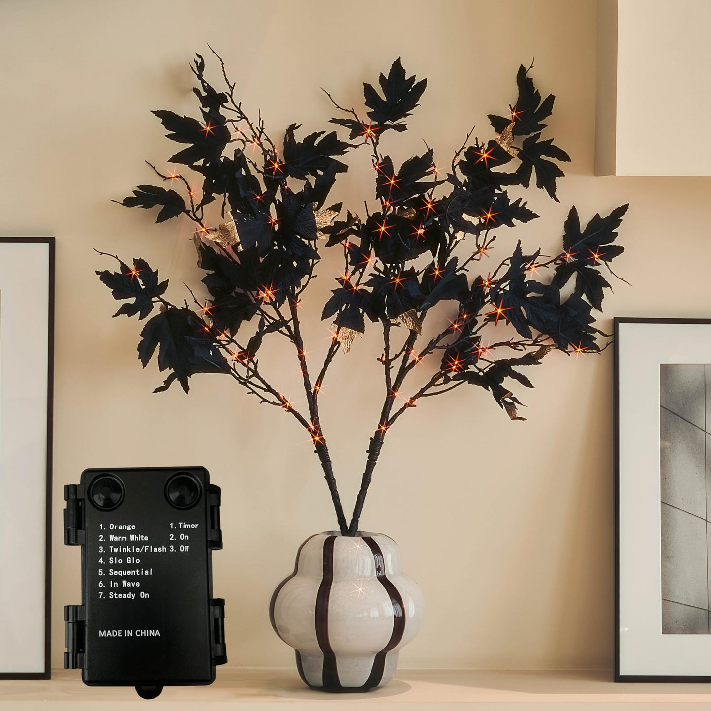 Litbloom Black Tree Branches With Lights 32In Battery Operated With Timer  Lighted Halloween Maple Branches With 120 Orange And Warm White Led Lights For Fireplace Table Halloween Decoration