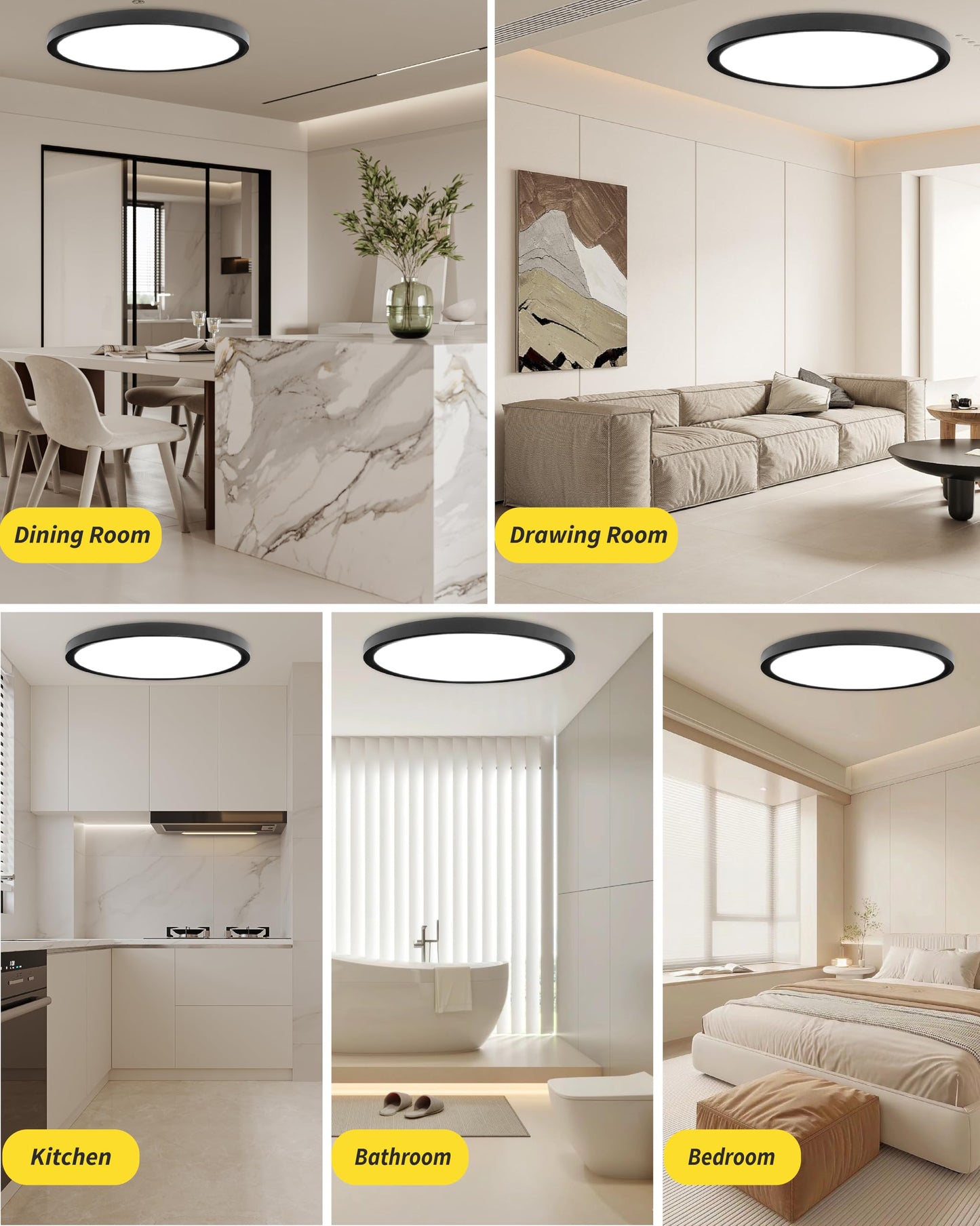 Bright Future Lighting 20 Inch LED Flush Mount Ceiling Light Panel, Dimmable, 40W, 4350LM, Adjustable Color, Black, 2Pack