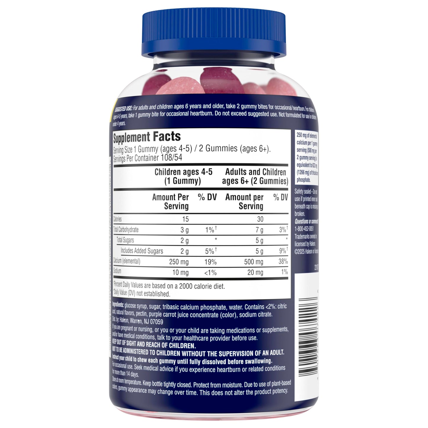 TUMS Gummy Bites Dietary Supplement for Occasional Heartburn Relief, Upset Stomach and Acid Indigestion, Cherry Berry Burst - 108 Count