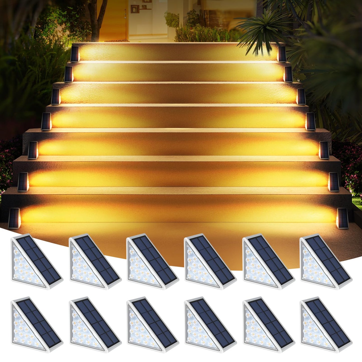 Audles Led Solar Step Lights, Waterproof Warm White 12 Pack, Ip67 For Outdoor Use, Perfect For Yard, Patio, Garden, Walkways, Driveway