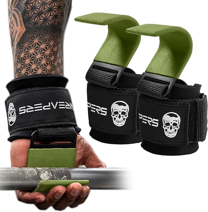 Gymreapers Weight Lifting Hooks (Pair), Heavy Duty Power Wrist Straps Hand Grip Support For Deadlifts, Pull Ups, Shrugs - ...