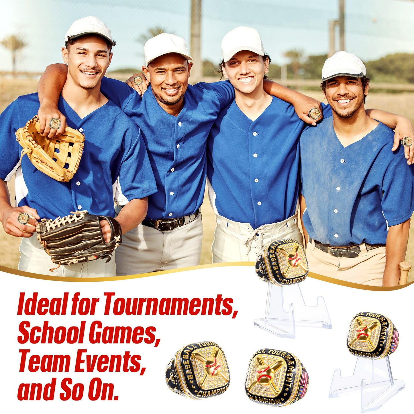 Misdary Baseball Championship Rings with Holder Most Valuable Player Greatest of All Time Gold Ring Award Gift Sports Team Prize