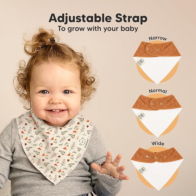 8-Pack Organic Baby Bandana Bibs for Girls - Super Absorbent Triangle Baby Bibs for Drooling and Teething Infant, 100% Cotton Extra Soft for Newborn, Infant 0-36 Months (Fall Spores)