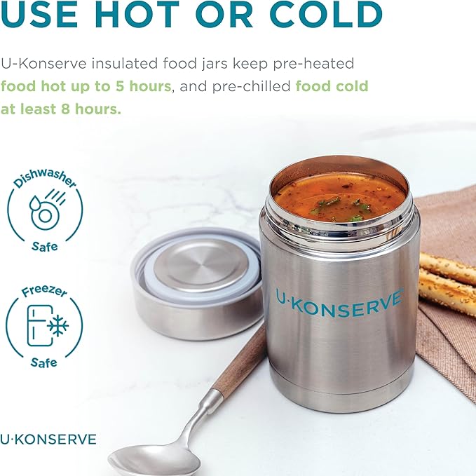 U Konserve Stainless Steel Insulated Food Jar – Vacuum Sealed Thermos for Hot and Cold Food – Wide Mouth - Leak-Proof Container – BPA Free – 18 Ounce