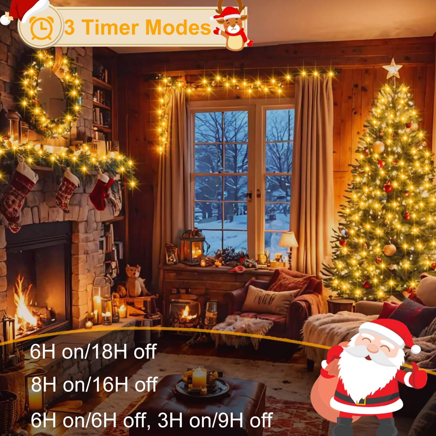 Echosari 400 Led Christmas String Lights Connectable  Extra Long 66Ft Outdoor String Lights End-To-End Plug In With Remote Timer For Garden Patio Tree Decor (Warm White)