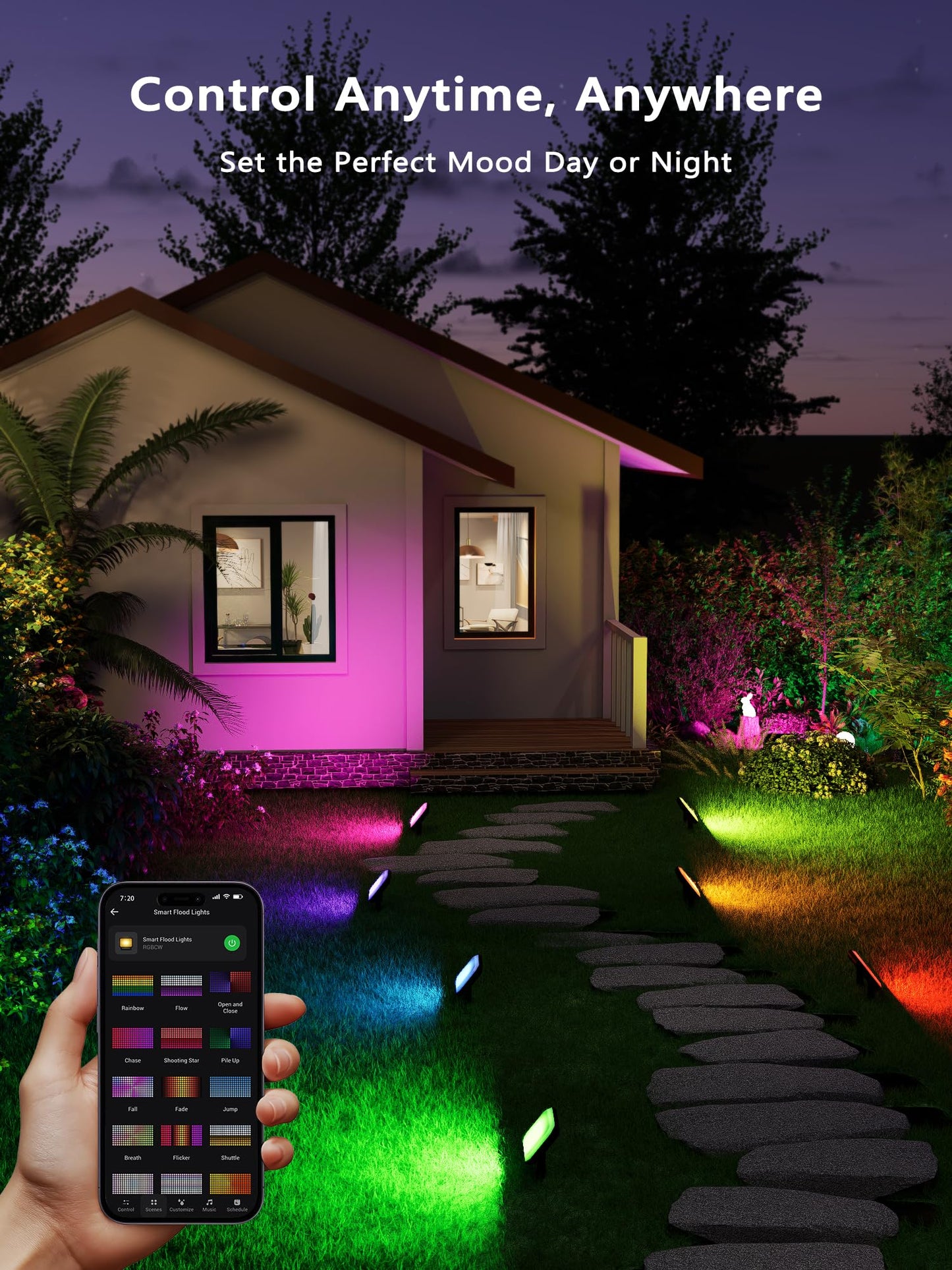Brizlabs Outdoor Flood Lights  Smart Rgbcw Pathway Landscape Lighting App Control  Color Changing Led Floodlights Works With Alexa And Google Assistant For Halloween Christmas Garden Yard Lawn  4 Pack