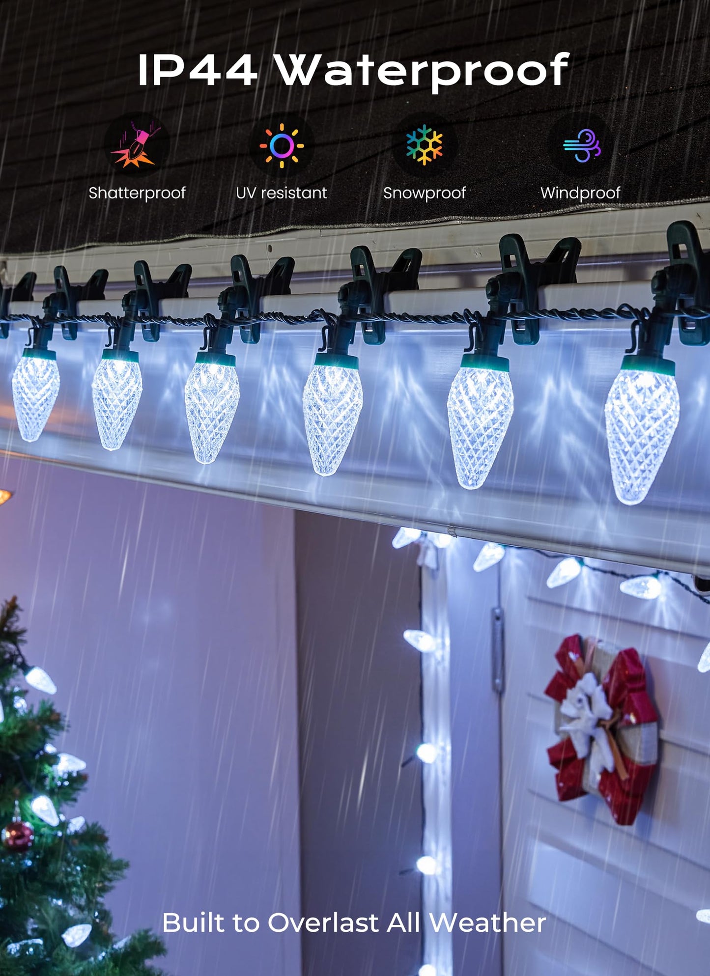Minetom C9 Christmas Lights Outdoor  72 Ft 110 Led C9 String Lights  8 Modes & Timer Connectable Waterproof For Christmas Tree Light Indoor Outdoor Roofline Patio Outside Yard Xmas Decor  White