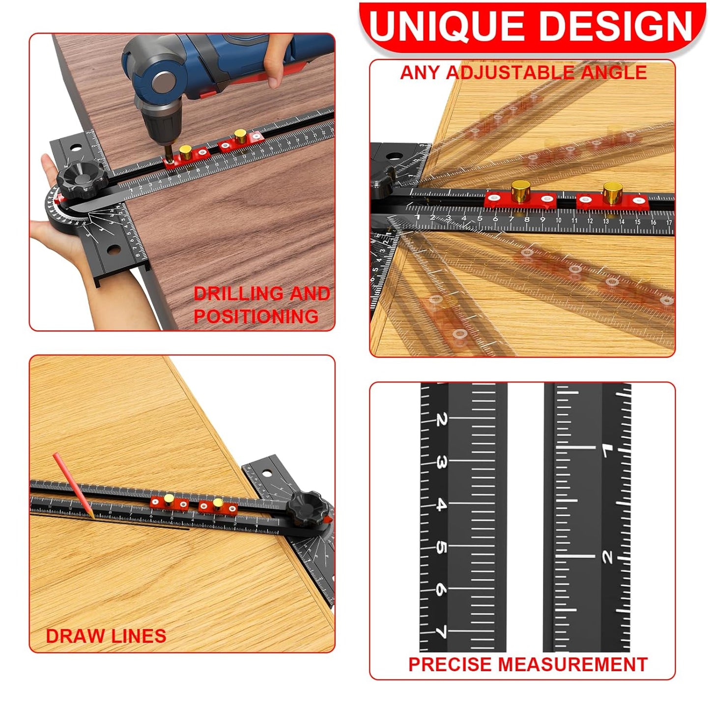 29 Inch Woodworking T Square Ruler, Aluminum Alloy, Adjustable Angle 15-165° Measurement Tool, Precision Drilling Positioning Guide for Carpentry, Drafting, Contractor, Scribe Crafting, Drywall