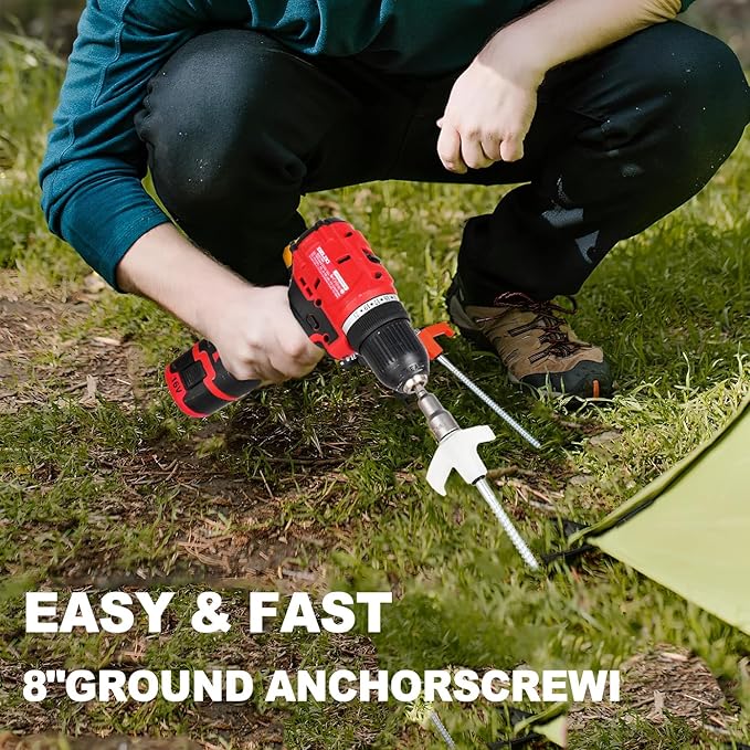 10PCS Camping Tent Stakes Heavy Duty,8 Inch Screw in Tent Stakes Heavy Duty,Nightglow Metal Tent Stakes,with Hex Head Driver,Nail Lifter,Ropes,White