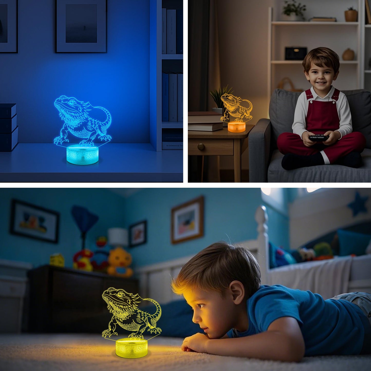 OkiyiD 3D Bearded Dragon Night Light Lamp - 16 Color Remote Control, Acrylic, Blue, Model DL-OK100