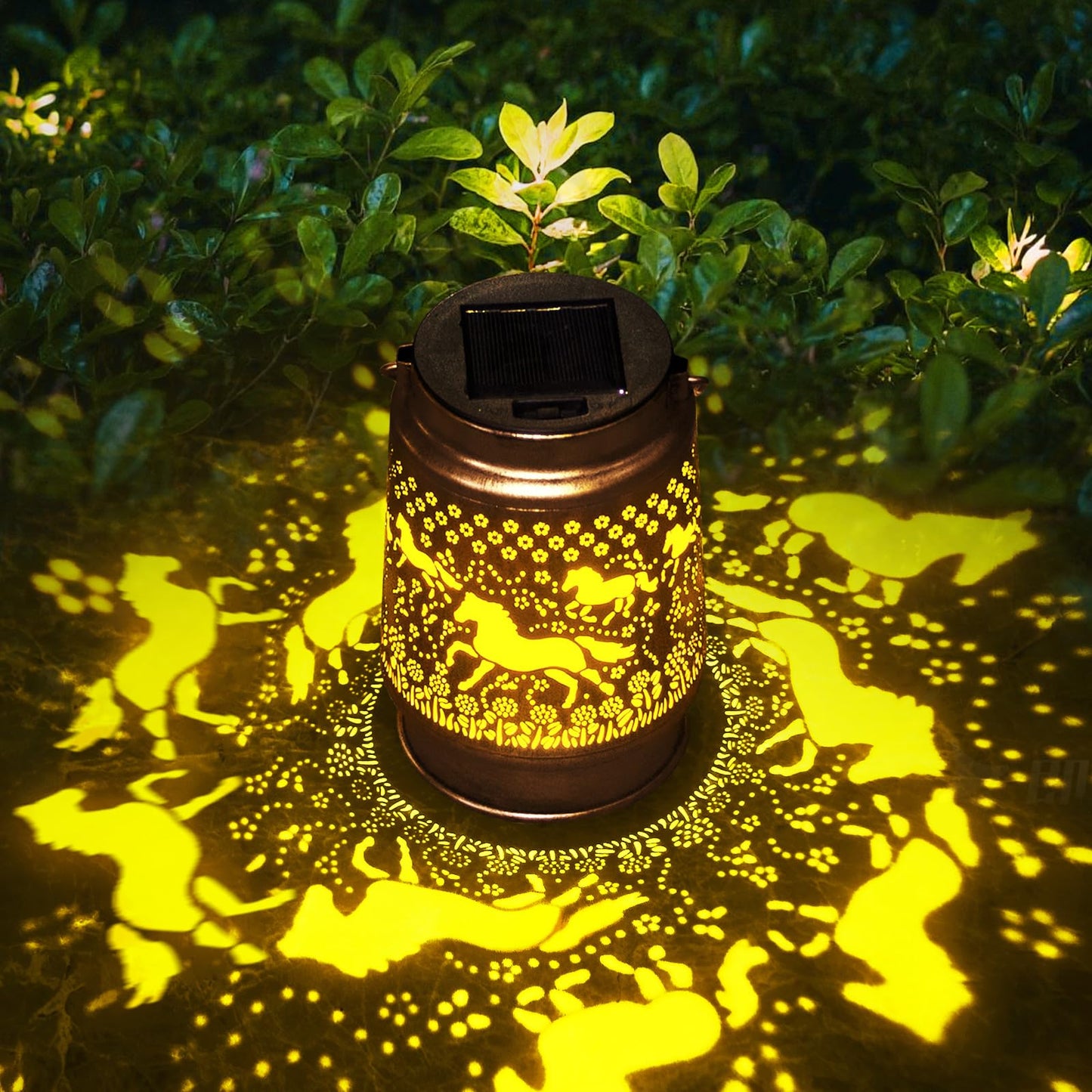 ShangTianFeng Solar Lantern - Waterproof LED Mason Jar Light for Garden, Yellow, Horse-Lanterns