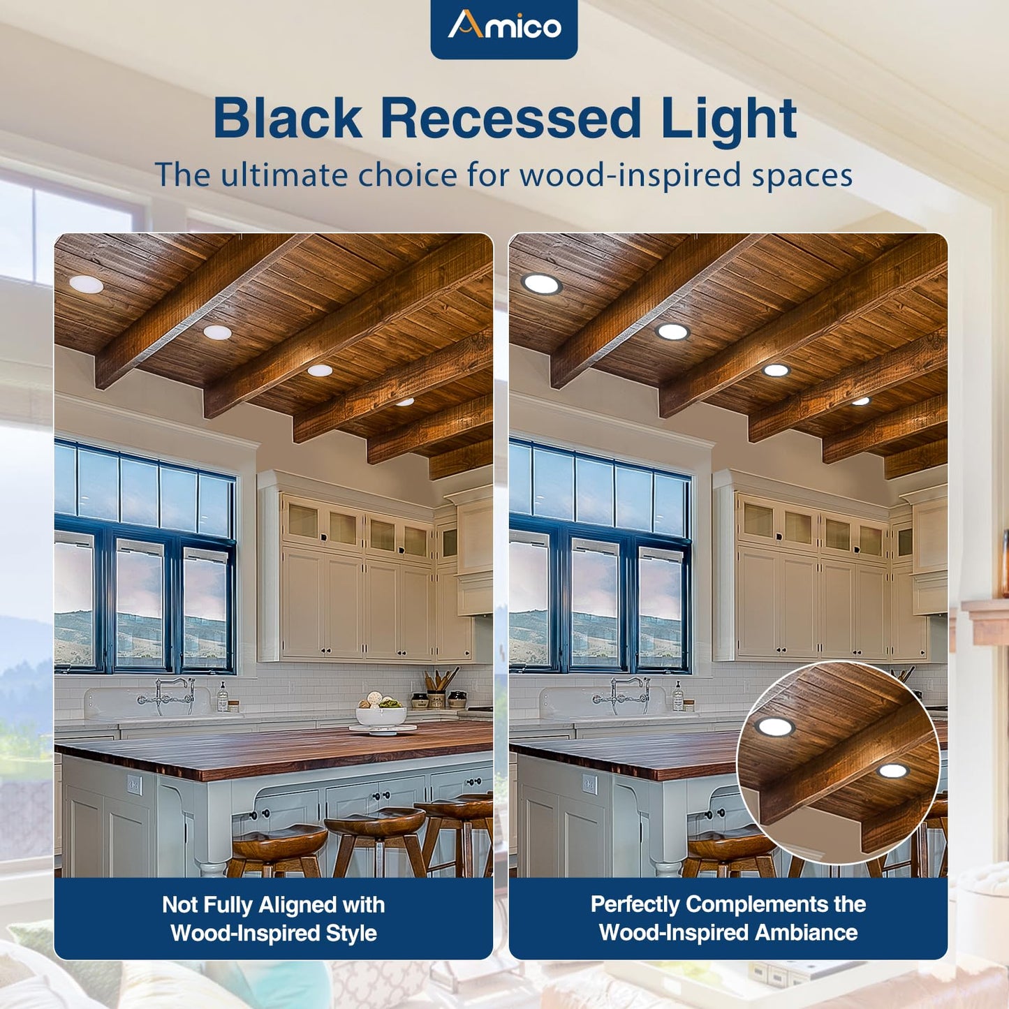 Amico Ultra-Thin LED Recessed Ceiling Light, 6 Inch, 5CCT Selectable, Dimmable, 1050LM, Black, Model HS-STC512WH