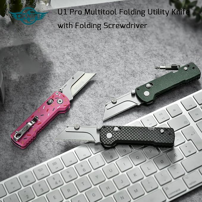 OKNIFE U1 Pro Multitool Folding Utility Knife with Folding Screwdriver, Quick Change Blade, Rail Lock & Pocket Clip for Men Women（Doughnut）