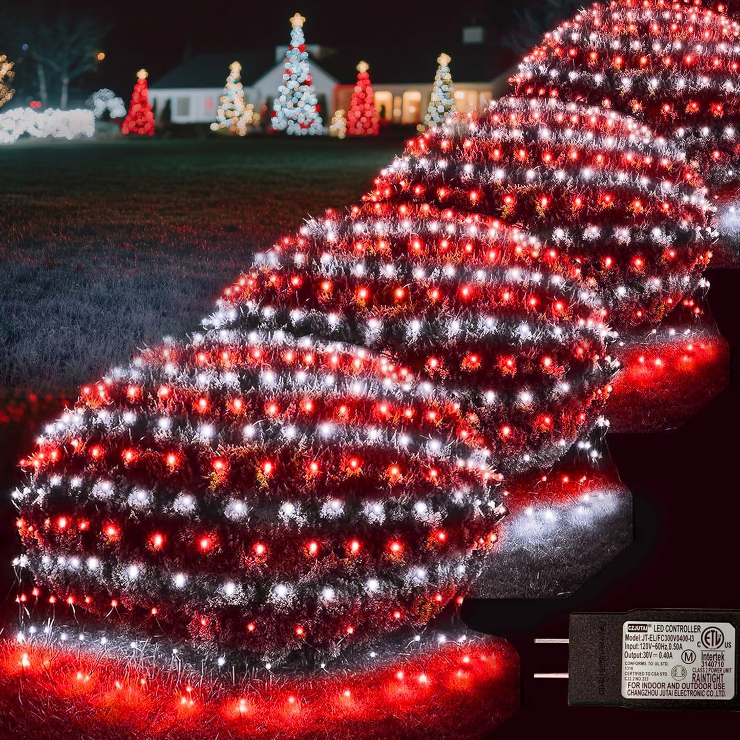 Pooqla Christmas Net Lights, 360 LED, 21ft x 5ft, Red and White, 8 Modes, Connectable for Outdoor Decor