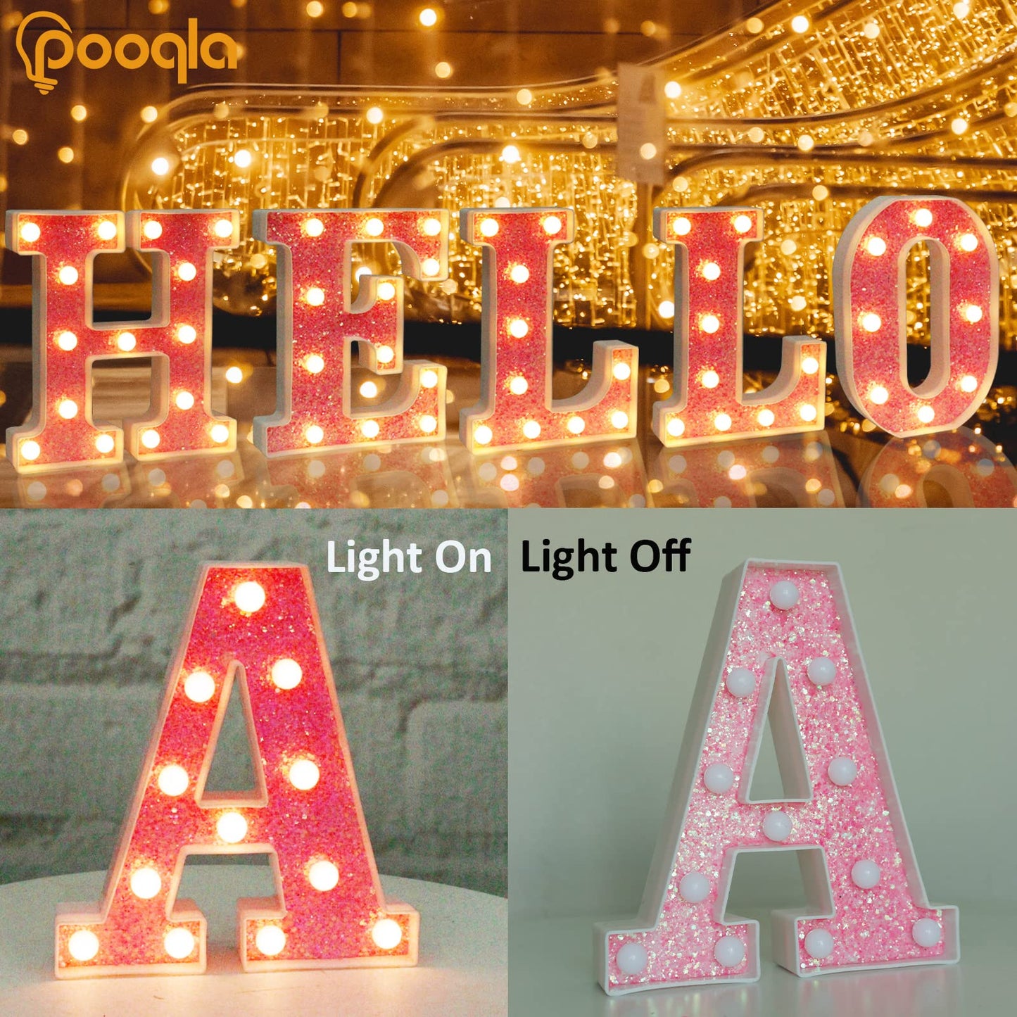 Pooqla Led Marquee Letter Lights - Sequin Pink Alphabet Sign For Parties, Weddings, And Home Decor - Battery Powered Night Light