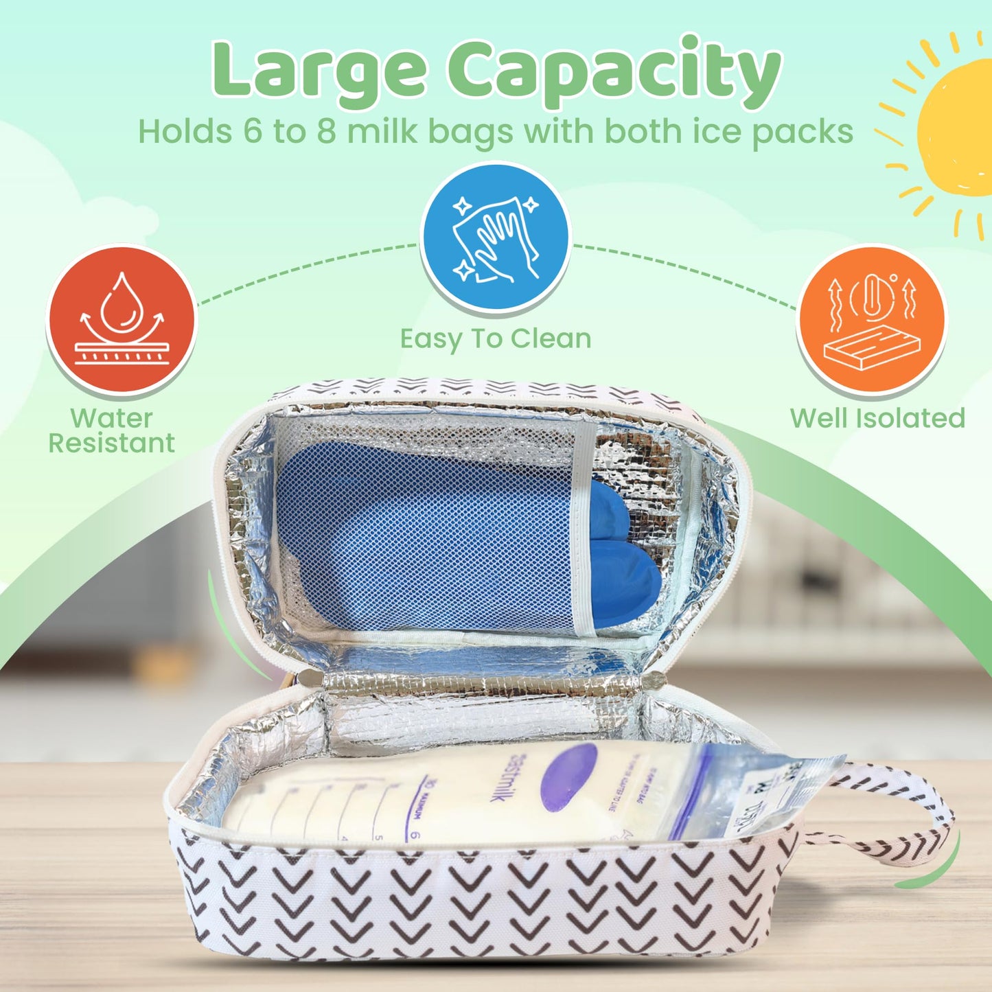 Breastmilk Cooler Bag with Ice Packs – Insulated Travel Bag for Breast Milk Storage – Keeps Milk Cold up to 8 Hours – Portable for Nursing Moms, Daycare, Work, and Travel with Detachable Wrist Strap