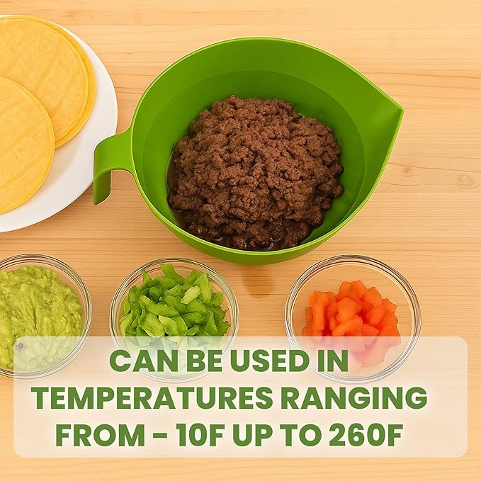 3-Piece Colander Grease Strainer Set – Green Grease Separator with Handle, Container & Lid – Strains Bacon, Pasta, Ground Beef – BPA-Free Kitchen Gadget