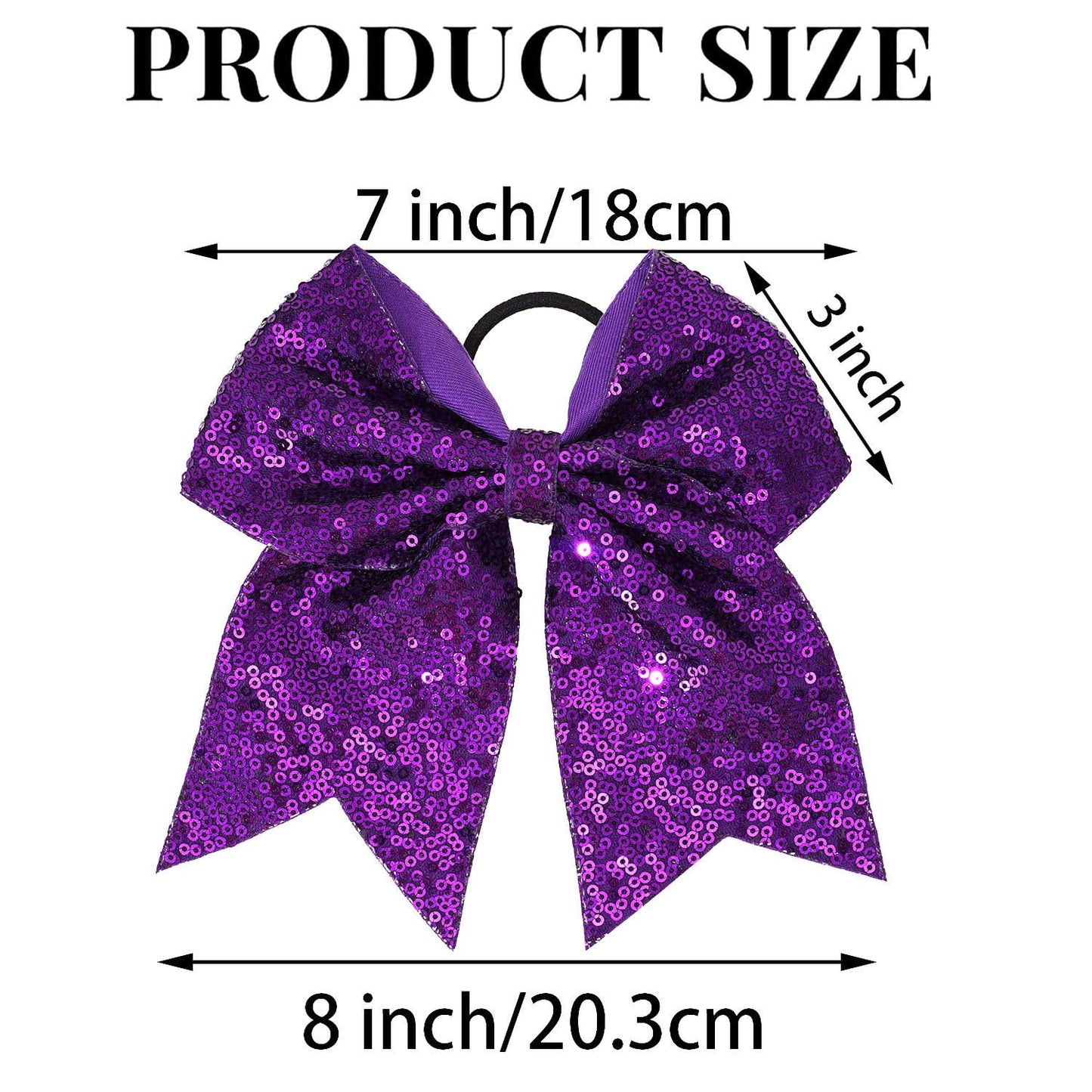 2 PCS 8  Large Cheer Bows Sequin Cheer Hair Bows Ponytail Holders Cheerleading Bows for Jumbo Cheerleading Teen Girls Sports (Pu