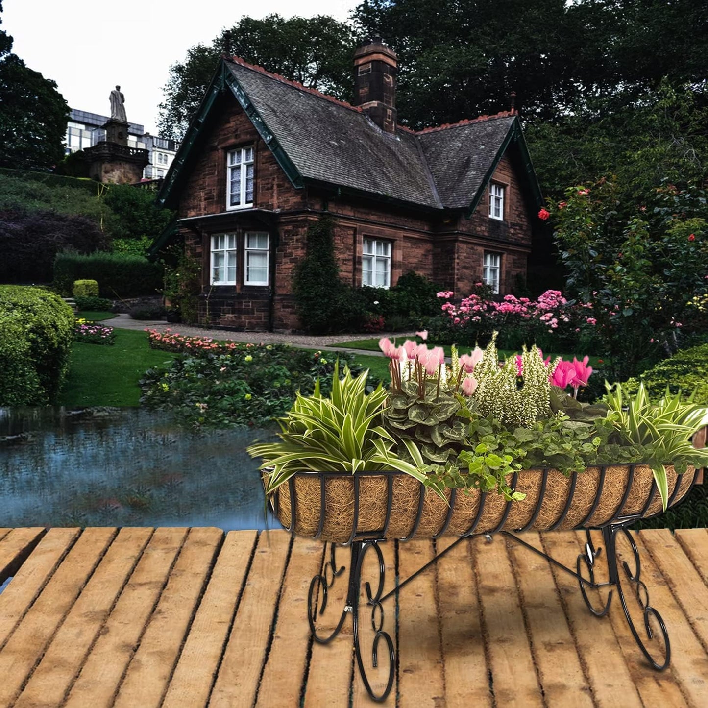 EROCK 2PCS Coco Liner Trough, 24/30/36/48 inch Half Moon Shape, Brown, Natural Coconut Fiber, Indoor/Outdoor, Perfect for Flower Basket & Window Box, 2 Levels, Breathable, 1 lb, 7x24x8 inches
