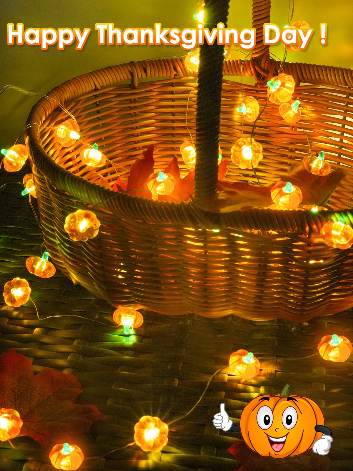 Fall Decorations 3D Pumpkin Fairy Lights Battery Operated With Remote  10Ft 30 Led Waterproof String Lights Outdoor Indoor With 8 Modes & Timer For Garland Harvest Party Thanksgiving Halloween Decor