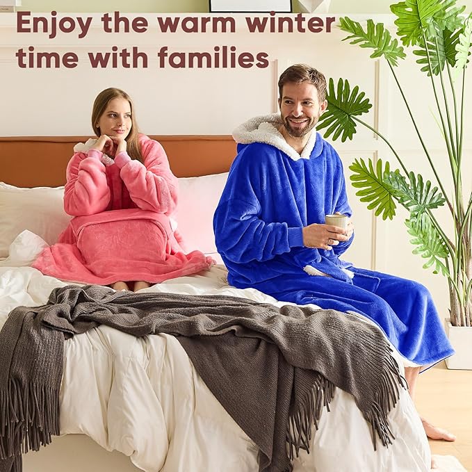 yescool Wearable Blanket Hoodie, Flannel Sherpa Fleece Blanket Sweatshirt for Adults Women Men,One Size Fits All