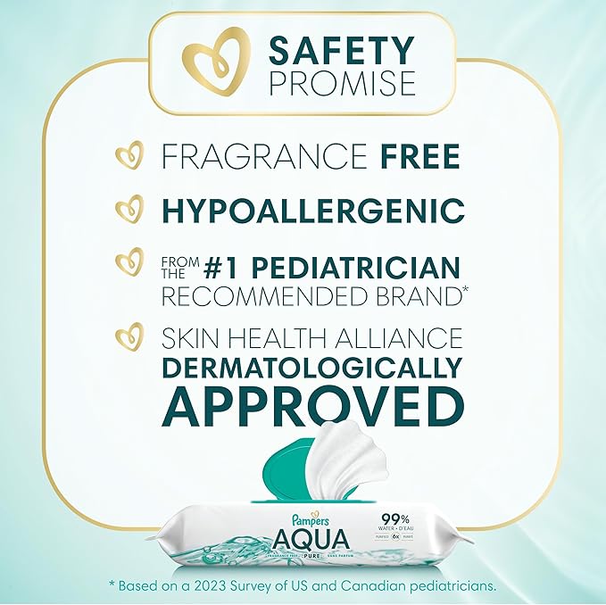Pampers Baby Wipes Aqua Pure, 99% water-based wipes, Hypoallergenic and Unscented Baby Wipes, 672 Wipes Total (12 Flip-Top Packs)