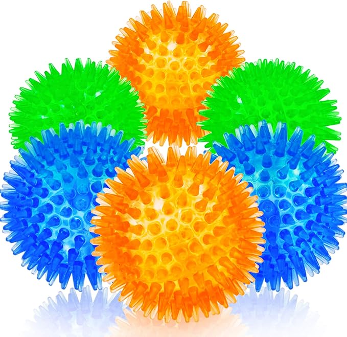 SHARLOVY Squeaky Balls for Pet Small Puppy, 6 Pack TPR Fetch Spike Balls for Dogs, Rubber 6 Pack Bright Colors Chew Teethi...