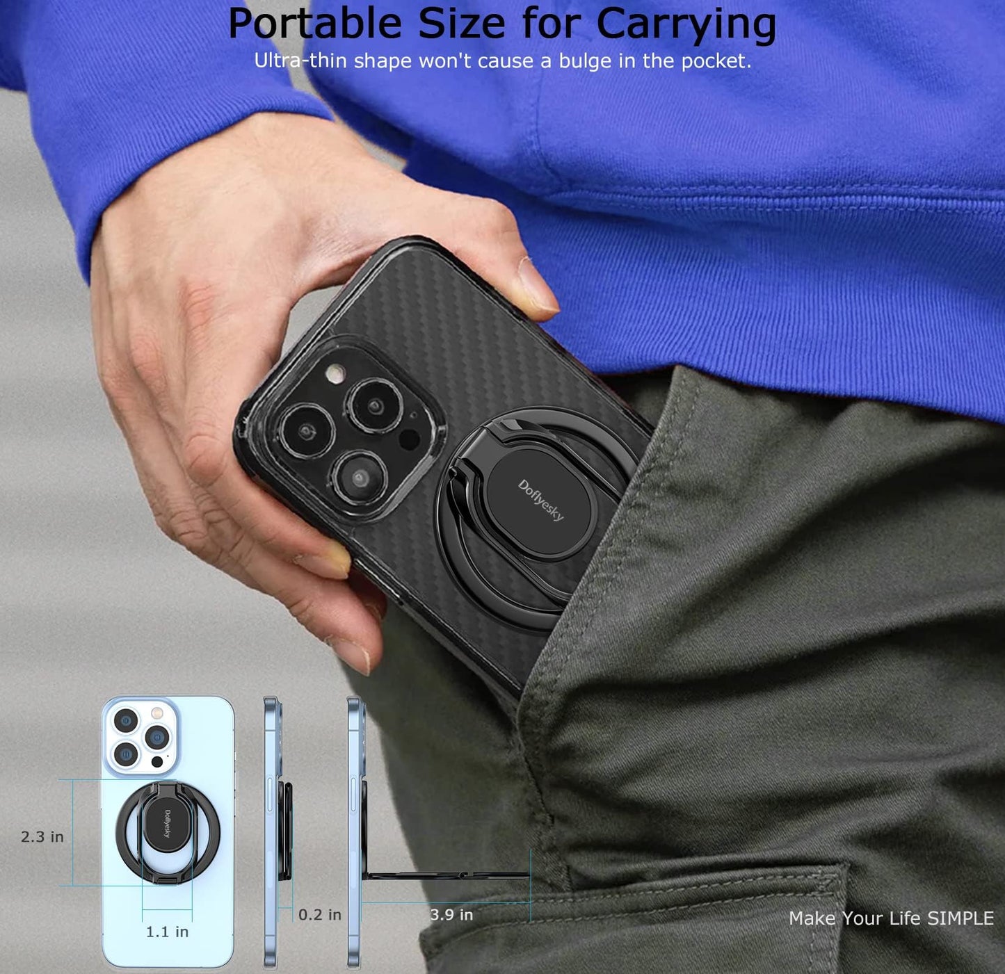 Doflyesky Magnetic Phone Ring Holder with Magsafe, Double Adjustable Gym Finger Ring Grip, Removable Phone Grip, for iPhone, iPad and Smartphones, Compatible with Magnetic Car Mount (Colorful)