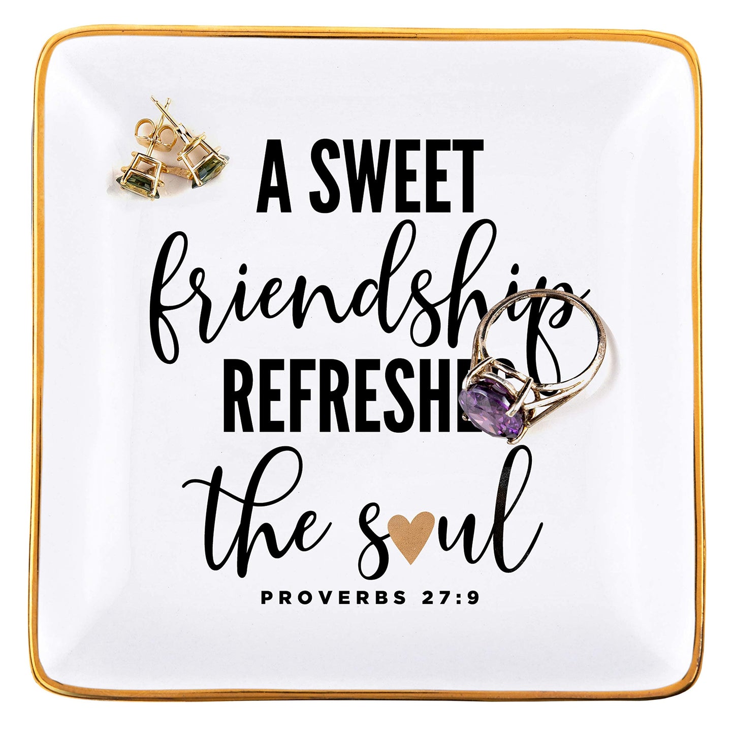 RELISSA Gifts for Women Jewelry Tray Trinket Dish (Friendship Proverbs 27)