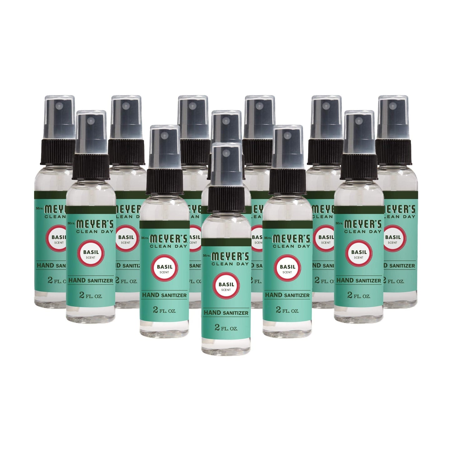 MRS. MEYER'S CLEAN DAY Antibacterial Hand Sanitizer Spray, Travel Size, Removes 99.9% of Bacteria, Basil, 2 Oz - Pack of 12